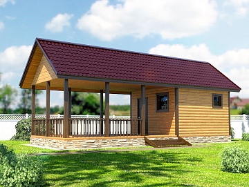 Баня из бруса 4×10 с террасой (Б-38), 40 м² Баня из бруса 4×10 с террасой (Б-38), 40 м²