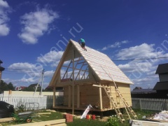 Баня из бруса 6×4 с террасой и балконом (Б-3), 24 м²