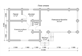 Баня из бревна 5.5×12.2 м (ББ-15), 67.1 м²
