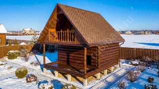 Баня 5×3 с террасой и мансардой, 25 м²
