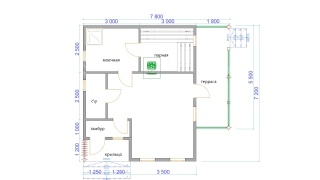 Баня из бруса 7.2×7.8 (Б-151), 52 м²