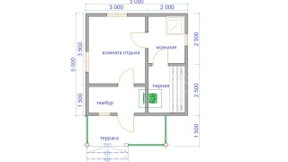 Баня из бруса 5×5 (Б-150), 25 м²